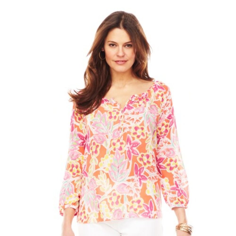 ✨Chaps/Summer/Peasant/Floral/Blouse/Sz L